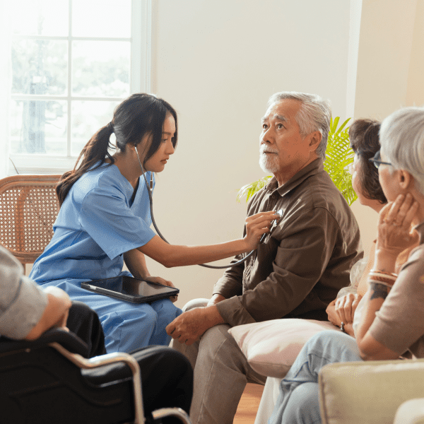 Woman with patient in house